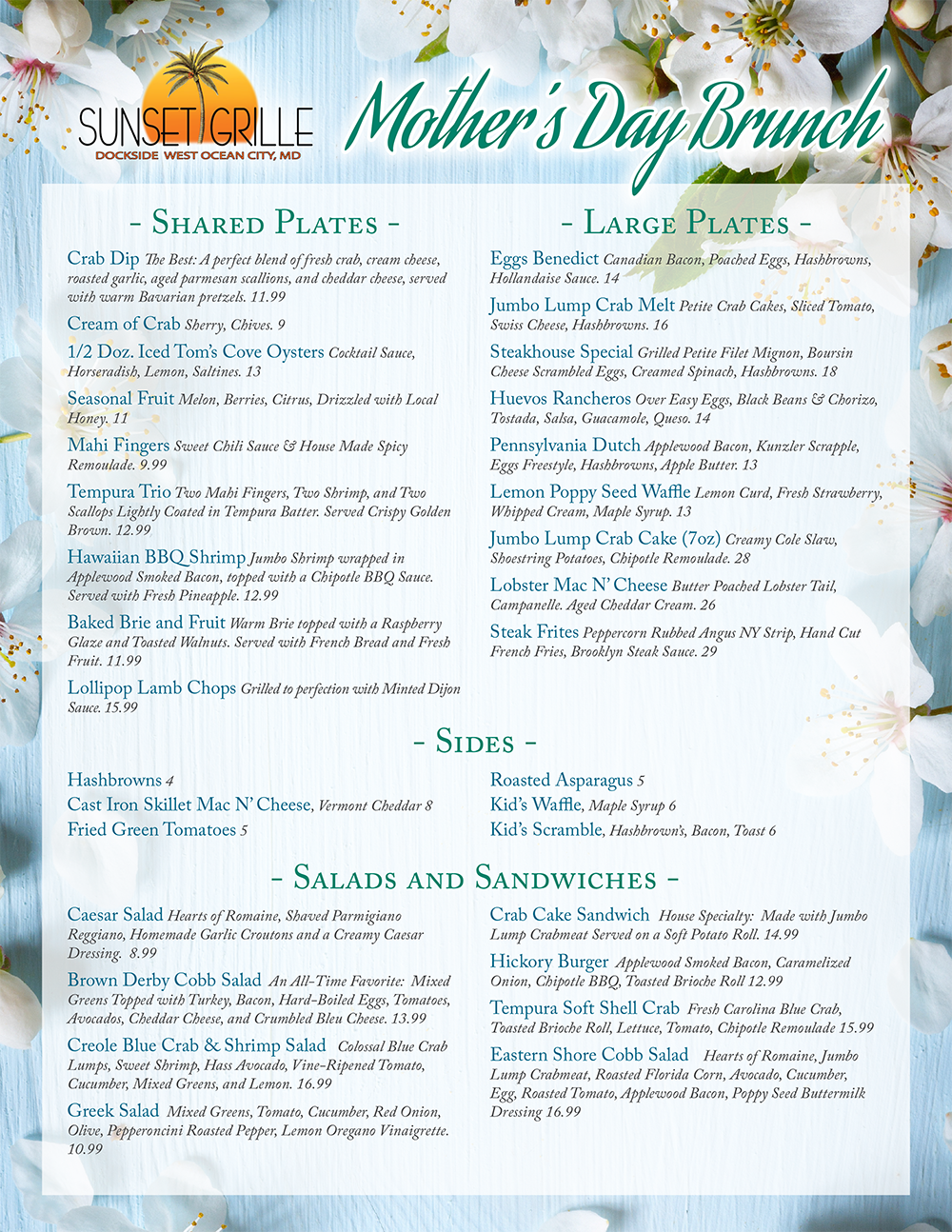 Mother’s Day Brunch Dockside Bar and Grille West Ocean City Maryland